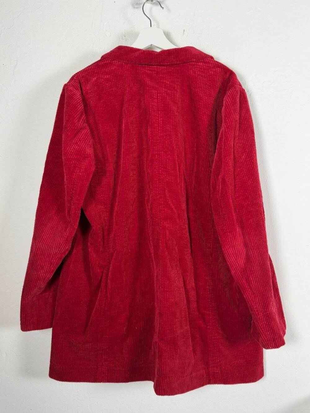 J.Jill Red Corduroy Velvet Trim Long Button Front Blazer Coat Jacket Pockets XL - Picture 3 of 10